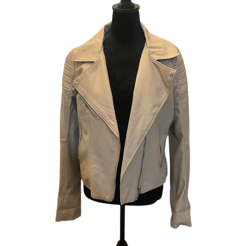 Women's Moto,Faux Leather Jacket Rose,Champagne,Beige,colored Motorcycle,Large - Picture 2 of 7